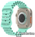  Okosóra szíj - szilikon, csőszerkezetes struktúra, rugalmas, csatos - CYAN - 87mm+140mm hosszú - Apple Watch Series 1/2/3 42mm / 4/5/6/SE 44mm / 7/8 45mm / 10 46mm / Ultra / Ultra 2 49mm