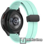  Okosóra D-gyűrűs sportszíj - CYAN - szilikon, mágneses speciális csatos - 88mm+125mm hosszú, 20mm széles - SAMSUNG Galaxy Watch 42mm / Amazfit GTS / Galaxy Watch3 41mm / HUAWEI Watch GT 2 42mm / Galax