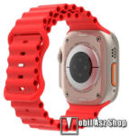  Okosóra szíj - szilikon, csőszerkezetes struktúra, rugalmas, csatos - PIROS - 87mm+140mm hosszú - Apple Watch Series 1/2/3 42mm / 4/5/6/SE 44mm / 7/8 45mm / 10 46mm / Ultra / Ultra 2 49mm