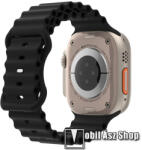  Okosóra szíj - szilikon, csőszerkezetes struktúra, rugalmas, csatos - FEKETE - 87mm+140mm hosszú - Apple Watch Series 1/2/3 38mm / 4/5/6/SE 40mm / 7/8/9 41mm / 10 42mm