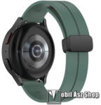  Okosóra D-gyűrűs sportszíj - OLIVAZÖLD - szilikon, mágneses speciális csatos - 88mm+125mm hosszú, 20mm széles - SAMSUNG Galaxy Watch 42mm / Amazfit GTS / Galaxy Watch3 41mm / HUAWEI Watch GT 2 42mm / 