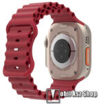  Okosóra szíj - szilikon, csőszerkezetes struktúra, rugalmas, csatos - BORDÓ - 87mm+140mm hosszú - APPLE Watch Series 1/2/3 42mm / 4/5/6/SE 44mm / 7/8 45mm / Ultra 49mm