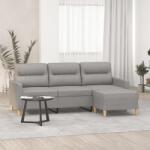 vidaXL Canapea cu 3 locuri și taburet, gri deschis, 180 cm, textil (3153421) Canapea