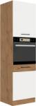 TEMPO KONDELA Magas szekrény beépített sütőnek, lancelot tölgy/ fehér extra magas fényű HG, VEGA 60 DP-210 2F - kondela