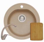 Alveus Set chiuveta granit Alveus Niagara 10 G55, baterie GM 230 G55 + tocator, Ø510, 1113988+1123740+1016018, Bej (1113988+1123740+1016018)