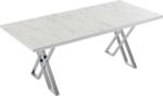 BYS Luna Elit étkezőasztal fehér marmo MDF lappal és ezüst fém lábakkal 92x180 cm