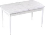 BYS Buse bővíthető étkezőasztal fehér marmo MDF lappal és fehér fém lábakkal 79x139 cm