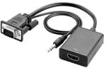  VGA (male) - HDMI (female) adapter 3.5mm sztereo USB kábellel, fekete