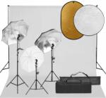 vidaXL Kit studio foto cu set de lumini, fundal și reflector (3094720)