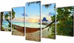 VidaXL Set tablouri de perete cu imprimeu plajă cu nisip și hamac, 200x100cm (241563)
