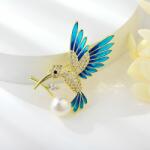  Arannyal bevont csodaszép kolibri bross áttetsző cirkónia kristályokkal, kagylógyönggyel (0521. ) (G500244C05Y)
