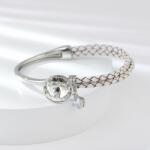  Platinával bevont karkötő áttetsző kör Swarovski kristállyal, fehér bőrszíjjal (0355. ) (G400051E16Y1)