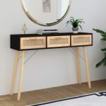 vidaXL Masă consolă negru 105x30x75 cm lemn masiv pin și ratan natural (345628)