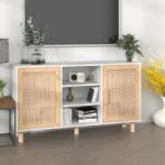 vidaXL Servantă, alb, 105x30x60 cm, lemn masiv pin și ratan natural (345639) Comoda