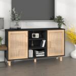 vidaXL Servantă, negru, 105x30x60 cm, lemn masiv pin și ratan natural (345640) Comoda