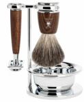 MÜHLE Rytmo borotválkozó szett - állvány, nyitott fejű borotva, pure badger pamacs - hamu
