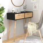 vidaXL Masă consolă negru 80x30x75 cm lemn masiv pin și ratan natural (345625)