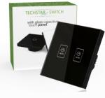 Techstar Intrerupator Touch Techstar® TG02, Sticla Securizata, Design Modern, Iluminare LED, 2 Faze, Negru