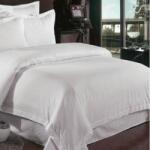 HomePuls Cearsaf de pat 2 persoane Damasc Bumbac 100% tip Hotel cu dunga 1 cm, 220x240 cm, Alb