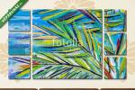  Többrészes Vászonkép, Premium Kollekció: Details of acrylic paintings showing colour, textures and techniques. Expressionistic palm tree foliage and blue sea background(135x80 cm, W01)