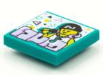 LEGO® 3068bpb1558c39 - LEGO sötét türkiz csempe 2 x 2 méretű, fekete sapkás rapper lány mintával (3068bpb1558c39)
