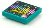 LEGO® 3068bpb1608c39 - LEGO sötét türkiz csempe 2 x 2 méretű, kék, sárga, lila és rózsaszín csíkokkal (3068bpb1608c39)