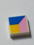 LEGO® 3070bpb153c1 - LEGO fehér csempe 1 x 1 méretű, kék, világos rózsaszín és sárga sokszög mintával (3070bpb153c1)