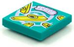 LEGO® 3068bpb1566c39 - LEGO sötét türkiz csempe 2 x 2 méretű, sárga kazu (kazoo) mintával (3068bpb1566c39)