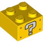 LEGO® 3003pb118c3 - LEGO 2 x 2 kocka, sárga, kérdőjel mintával a négy oldalán (3003pb118c3)