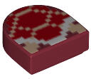 LEGO® 24246pb005c59 - LEGO sötétpiros csempe félkör kiegészítéssel 1 x 1 méretű, Pixeles piros teknős mintával (24246pb005c59)