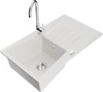 Mexen Cesar, 1 kamrás gránit mosogató csepptálcával 78x47 cm, konyhai csaptelep Telma, fehér, 6514-20-670200-00 (6514-20-670200-00)