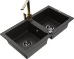 Mexen Mario, gránit mosogató 820x436x161 mm, 2 kamrás, fekete-arany metál fekete szifonnal és arany Rita mosogató csapteleppel, 6504-75-670300-50-B (6504-75-670300-50-B)