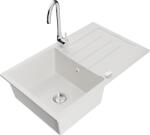 Mexen Bruno, 1 kamrás gránit mosogató csepptálcával 80x50 cm, konyhai csaptelep Telma, fehér, 6513-20-670200-00 (6513-20-670200-00)
