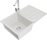 Mexen Bruno, gránit mosogató 795x495x200 mm, 1 kamrás, fehér króm szifonnal és króm Rita mosogató csaptelep, 6513-20-670300-00 (6513-20-670300-00)