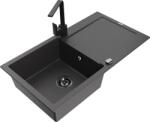 Mexen Leo, gránit mosogató 900x500x190 mm, 1 kamrás, fekete pettyes fekete szifonnal és fekete Rita mosogató csaptelep, 6501-76-670300-70-B (6501-76-670300-70-B)