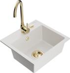 Mexen Milo, 1 kamrás gránit mosogató 43, 5x41 cm és konyhai csaptelep Telma, fehér, 6505-20-670200-50 (6505-20-670200-50)