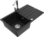Mexen Bruno, gránit mosogató 795x495x200 mm, 1 kamrás, fekete króm szifonnal és króm Rita mosogató csaptelep, 6513-77-670300-00 (6513-77-670300-00)
