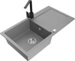 Mexen Leo, gránit mosogató 900x500x190 mm, 1 kamrás, szürke, króm szifonnal és fekete Rita mosogató csaptelep, 6501-71-670300-70 (6501-71-670300-70)