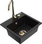 Mexen Milo, 1 kamrás gránit mosogató 43, 5x41 cm és konyhai csaptelep Telma, fekete, 6505-77-670200-50 (6505-77-670200-50)
