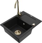 Mexen Enzo, 1 kamrás gránit mosogató csepptálcával 58x47 cm, konyhai csaptelep Telma, fekete, 6506-77-670200-50 (6506-77-670200-50)