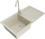 Mexen Leo, 1 kamrás gránit mosogató csepptálcával 90x50 cm, konyhai csapteleppel Telma, bézs, 6501-69-670200-69 (6501-69-670200-69)