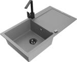 Mexen Leo, gránit mosogató 900x500x190 mm, 1 kamrás, szürke, fekete szifonnal és fekete Rita mosogató csapteleppel, 6501-71-670300-70-B (6501-71-670300-70-B)