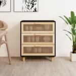 vidaXL Servantă, negru, 60x30x70 cm, lemn masiv pin și ratan natural (345634) Comoda