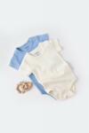 BabyCosy Set 2 body-uri bebe unisex -100% bumbac organic - Ecru/Bleu, Baby Cosy (Marime: 12-18 Luni) (BC-CSY3021-12) - esell