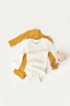 BabyCosy Set 2 body-uri cu maneca lunga bebe unisex din bumbac organic si modal - Mustar/Ecru, Baby Cosy (Marime: 18-24 Luni) (BC-CSYM11309-18) - esell