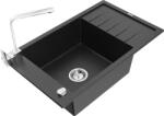 Mexen Elias, gránit mosogató gránit 795x480x200 mm, 1 kamrás, fekete-ezüst metál króm szifonnal és króm mosogató csaptelep Rita, 6511-73-670300-00 (6511-73-670300-00)