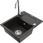 Mexen Enzo, gránit mosogató 576x465x174 mm, 1 kamrás, Telma króm csaptelep, fekete-arany metál, 6506-75-670200-00 (6506-75-670200-00)