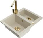 Mexen Carlos, 1, 5 kamrás gránit mosogató vízelvezetővel 582x475x177 mm és Rita arany konyhai csaptelep, bézs, 6518-69-670300-50 (6518-69-670300-50)