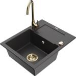 Mexen Enzo, gránit mosogató 576x465x174 mm, 1 kamrás, Telma arany csaptelep, fekete foltos, 6506-76-670200-50 (6506-76-670200-50)