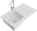 Mexen Cesar, gránit mosogató 775x470x190 mm, 1 kamrás, fehér króm szifonnal és króm mosogató csaptelep Rita, 6514-20-670300-00 (6514-20-670300-00)